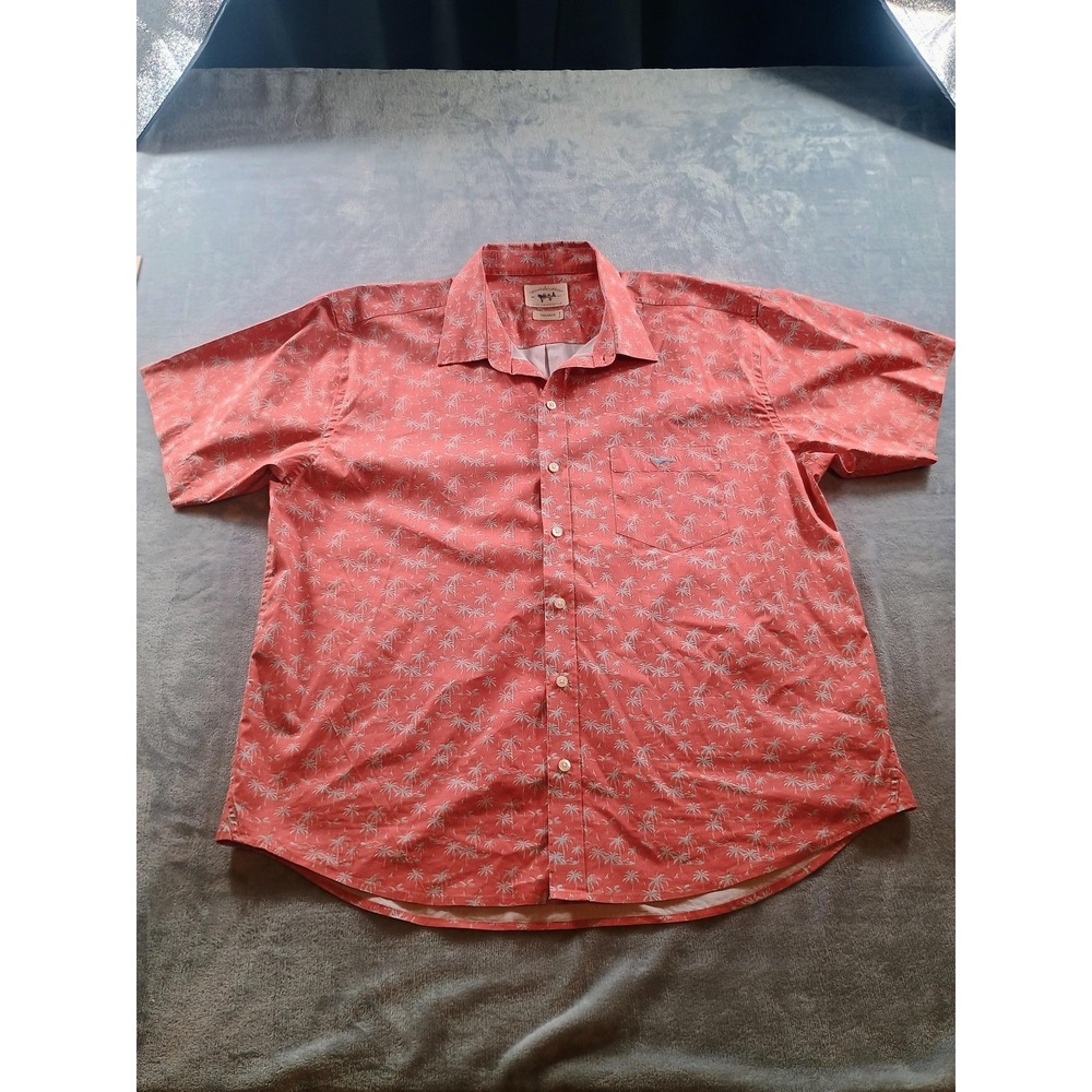 Coastal Cotton Shirt Mens 2XL Orange Palm Tree Print Short Sleeve Button Up